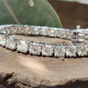 6CT Round Cut Moissanite Tennis Bracelet 7" Inches Solid 14K White Gold VVS1/D